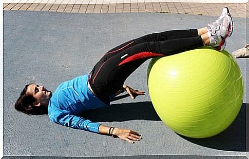 Feet on the ball and pelvic lift