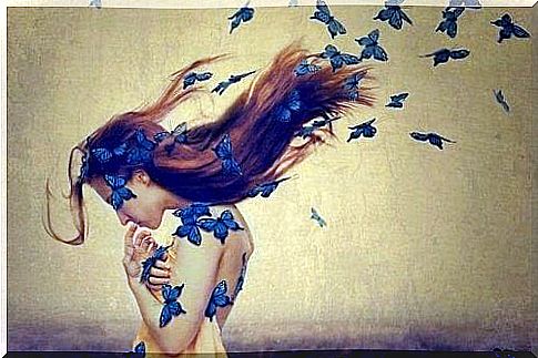 girl with butterflies and long hair