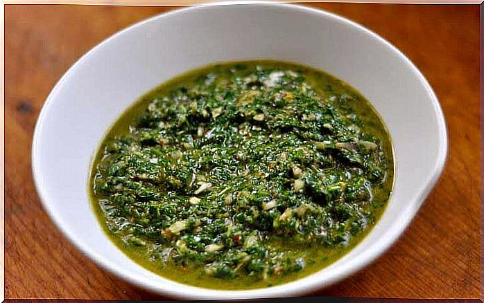 small bowl with chimichurri sauce