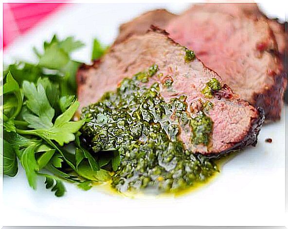 chimichurri on meat