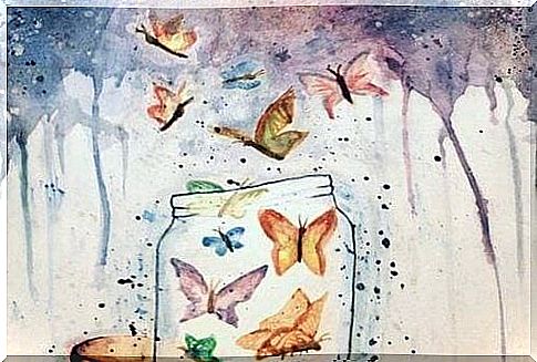 butterflies coming out of a jar