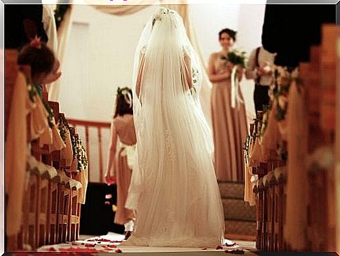 Bride walking to the altar